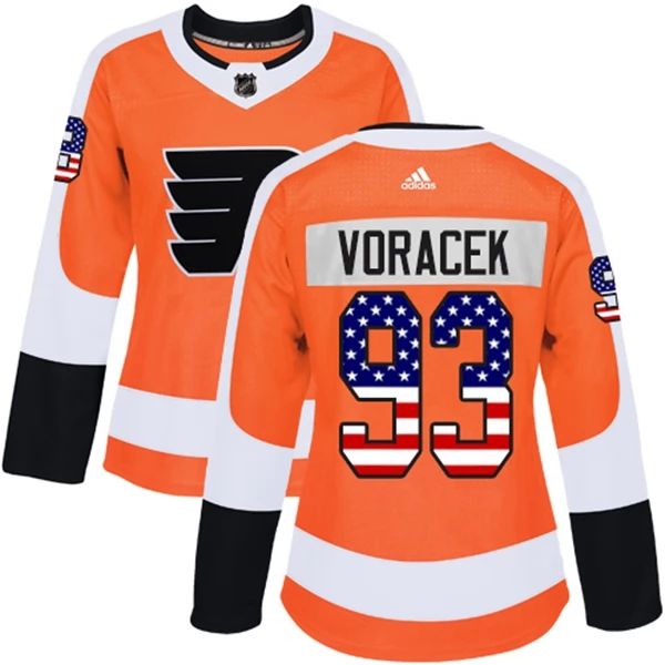 Damen Philadelphia Flyers Trikot Jakub Voracek 93 Orange USA Flag Fashion Authentic